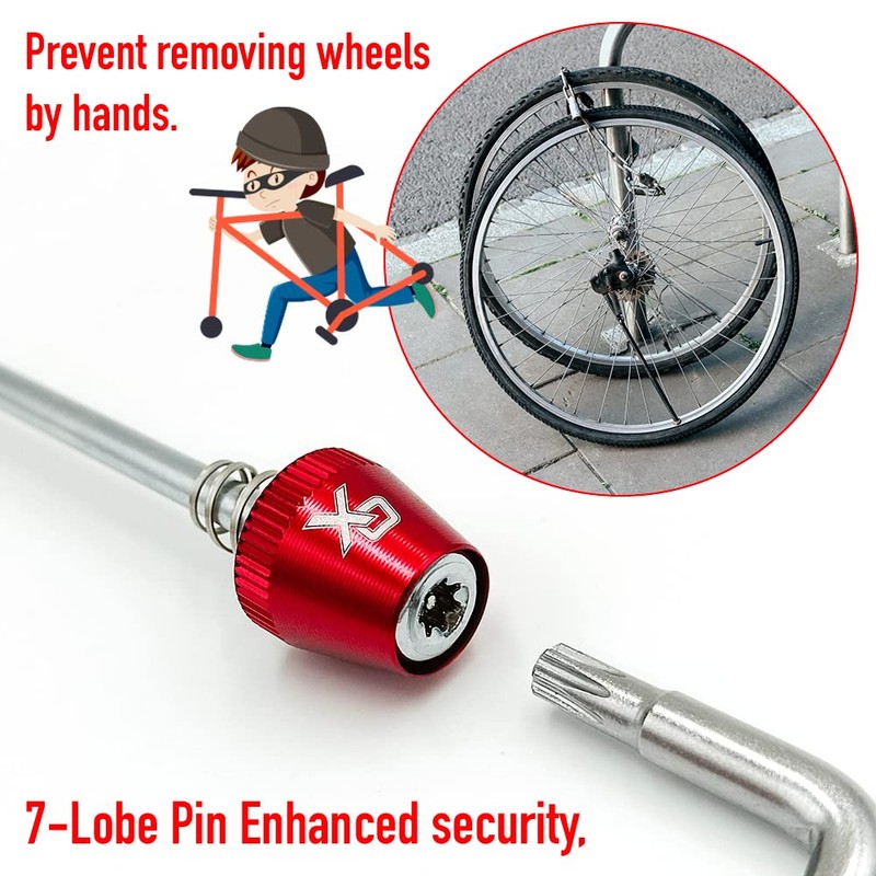 ONIPAX Anti-Theft Locking Skewer 7 Lobe Bicycle Wheel Hub (Red)