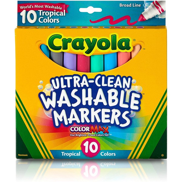 Crayola Ultra Clean Washable Markers, Tropical, Gift for Kids, 10Count