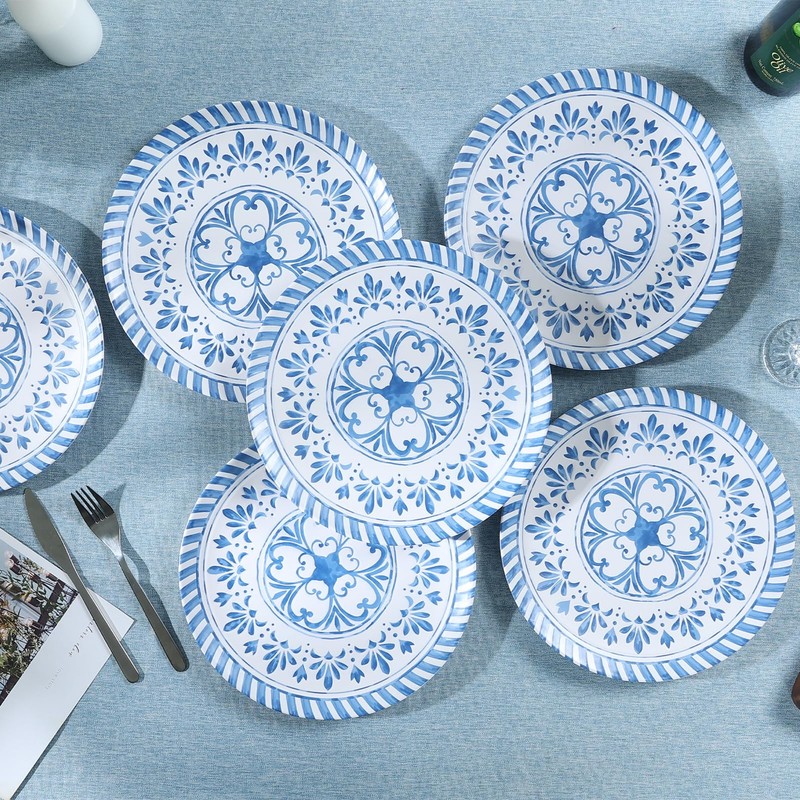 Yinshine Melamine Plates Set,10.75 Inch Dinner Plates Set, 6pcs Blue