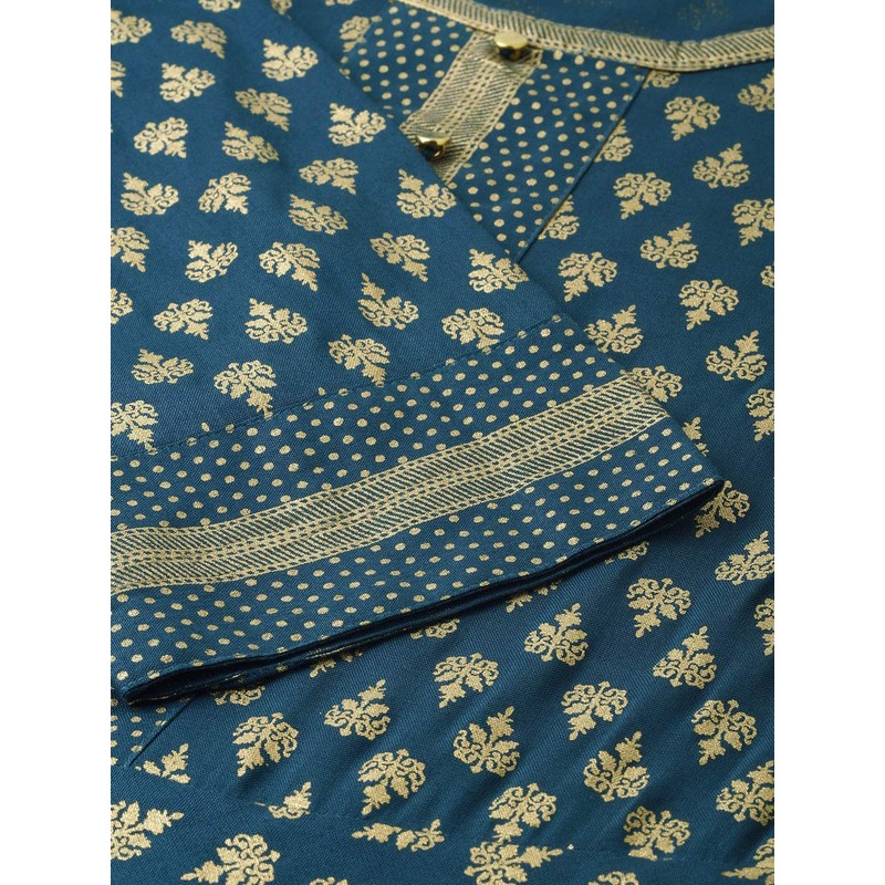 Yash Gallery Rayón Buta Print Anarkali Kurta para mujer, Azul,