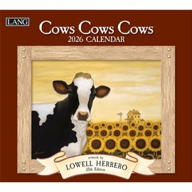 Lang Cows Cows Cows 2026 Wall Calendar – 13.4" × 12", 12-Month Calendar with Stapled Binding, Linen-Embossed Art by Lowell Herrero, Whimsical Farm Animal Imagery