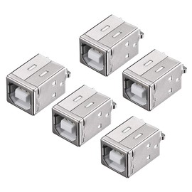 sourcing map PCB USB Connector B Type Female Jack 180 Degree DIP Vertical Straight Insert 5Pcs