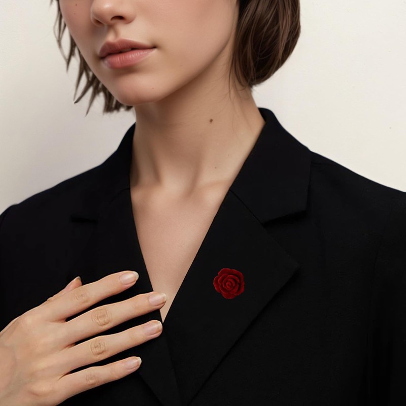 6 Pcs Red Rose Brooches Resin Floral Lapel Pins for
