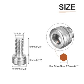 DTGN M3 x 6 mm Hex Bolts, Pack of 50 304 Stainless Steel 18-8, Metric Machine Screw with Hexagon Socket, Hex Drive, Bright Surface, UNC Coarse Thread Full Thread