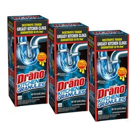 Drano Kitchen Granules Drain Clog Remover and Cleaner, Unclogs Blockage from Grease or Cooking Oil, 8.8 oz (Pack of 3)