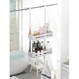 VOGDORA Shower Caddy Hanging Over The Door, Rustproof Shower Organizer, No Drilling Shower Rack with Hooks, Stainless Steel Bathroom Organizer and Silver Shower Shelves