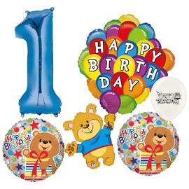 Bear Happy Birthday Party Balloons with (Blue Number 1)
