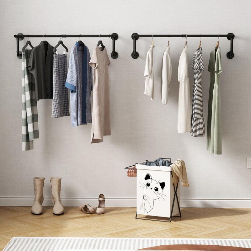 WTPLWD Industrial Pipe Clothes Racks 2 Pack, Black Pipe Wall