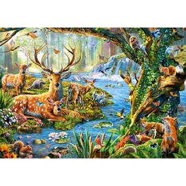 CASTORLAND 500 Piece Jigsaw Puzzles, Forest Life, Charming View of Deer and Animals in The Forest, Adult Puzzle, Castorland B-52929