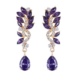 EVER FAITH Mujer Cristal Boho Candelabro Lágrima Gota de Agua Marquesa Colgante Aretes Pendientes Morado Tono Dorado