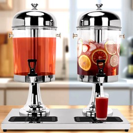 tonchean Beverage Dispenser, 4.4 Gallon/16-L Dual Drink Dispenser Stainless Steel Juice Punch Dispenser with Ice Core and Spigot for Parties Wedding Hotel Buffet Banquet Restaurant