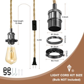 PATIKIL 15.4Ft Pendant Light Cord Kit, Plug in E26 Socket Hanging Light with Switch Industrial Vintage Twisted Rope for Farmhouse Lamp Fixture DIY, Black