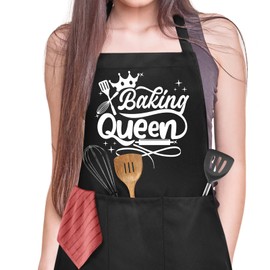 Jiusely Funny Baking Apron for Women, Baking Queen Cooking Apron with 3 Pockets, Unisex Waterproof Kitchen Apron for Baker,