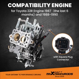 maXpeedingrods 2 Barrel 22R Carburetor TOY-507 TOY-505 Carb for Toyota 22R Engine Pickup 1987 and 1988-1990 with Square Plug Connector 21100-35463 21100-35570 2.4L 2366CC, Automatic Choke