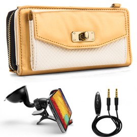 Venice Wallet Clutch Bag Carrying Case For Archos 40b Titanium, Archos 50c Oxygen Smartphones Plus Auxiliary Cable and Windshield Car Mount