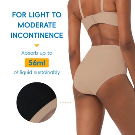 IRISMORII Incontinence Protective Underwear for Women Washable Leak Proof Comfort Bladder Leak Panties 56 ml Absorbency Brief Seamless 1 Pack (Brown, L)