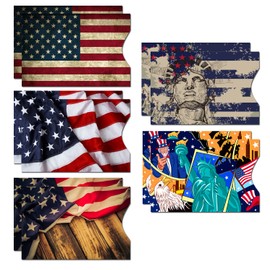DEEZOMO RFID Blocking Sleeves (10 RFID Blocking Sleeves, 5 Unique Designs) Identity Theft Protection Travel Case Set (American Element) (Side Load)