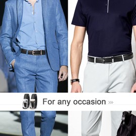 JASGOOD 2 Pack Men's Leather Belt with Slide Automatic Leather Belts Ratchet Belt for Men with Automatic Buckle,Black+Black(Gun+Silver Buckle)