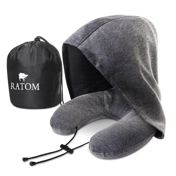 RATOM Neck Pillow for Airplanes, Travels, Cars, Big Hood, Perfect Hiding Your Face
