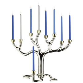 Rite Lite Large Tree of Life TM Hanukkah Menorah - Silver Plated with Gold 10.75 Inches Tall Chanukah Menorah
