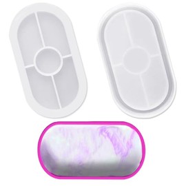 AFUNTA - Molde de bandeja de resina ovalada, 2 moldes flexibles para platos, molde de fundición epoxi para almacenamiento de maquillaje, mesa para decoración del hogar