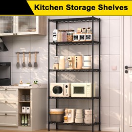 GIOTORENT 5-Wire Garage Shelving Storage Shelves, Kitchen Storage Adjustable Shelf, Metal Shelves 500Lbs Capacity 30.2" Lx14.2 Wx79.2 H for Laundry Bathroom Pantry Closet, Matte Black