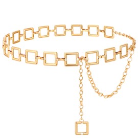 SANSTHS Chain Belts for Women FashionGold/Silver Chains Belt for Dresses Clunky Link Ladies Belt,gold,L