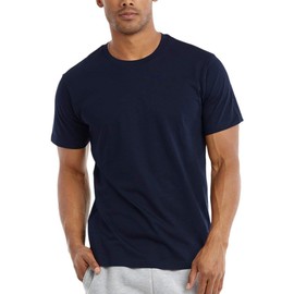 ToBeInStyle Camiseta de cuello redondo liso para hombre, azul marino clásico, Medium