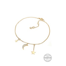 Elli Women's Anklet Astro Stars Crescent Moon with Crystals in 925 Sterling Silver Gold-Plated, Sterling Silver, Crystal