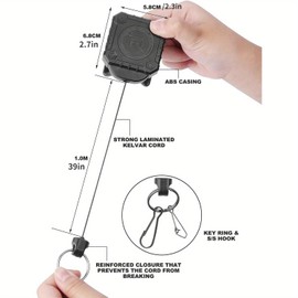 Military Tactical Gear Retractor, Molle Tactical Gear Tether, and a Retractable Key/Multi-Tools Holder (Black)