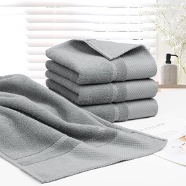 PiccoCasa Hand Towels for Bathroom Set of 4, 100% Combed Cotton 600 GSM Face Towels, 34 x 74cm Bathroom Towels Highly Absorbent for Kitchen - Hotel & Spa Quality Hand Towel Set Grey