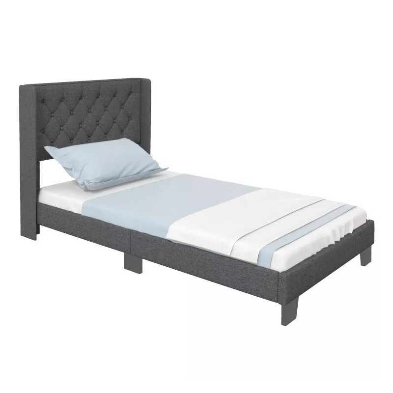 COSTWAY Twin Size Modern Upholstered Headboard Bed Frame With Button