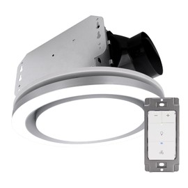 Akicon Exhaust Fan Light with Dimmer Switch, 90 CFM, 1.5 Sones Bathroom Exhaust Fan, 15W Dimmable 3CCT LED Light with 5W Night Light Ventilation fan for Bathroom and Home, Round, Sliver