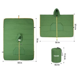 Kanyak Outdoor Camping Blanket, Poncho Wearable Hoodie Blankets, Waterproof & Windproof, 75 * 55 inch, Warm, Durable & Portable, for Stadium, Concerts, Car Travel, Beach, Picnic, Grass (Green)