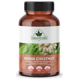 Natural Vida Horse Chestnut 1000mg 120 Capsules Extract Aescin 20% - Vegan Castano de Indias
