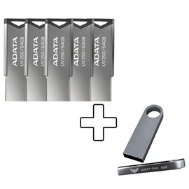 Lucky Owl Memoria USB Kit de 5 Memorias USB Adata UV250, 64GB, USB 2.0, Plata Gran COMPATIBILIDAD DISEÑO Sofisticado.
