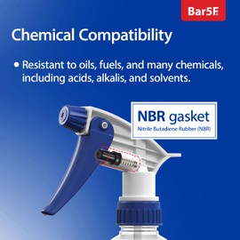 Bar5F Set of 4 Premium Empty 16 oz Spray Bottles, NBR Gasket - Superior Hydrocarbon Resistance - Ideal for Auto Detailing & Industrial Cleaning