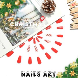 Funyrich Christmas Press on Nail Coffin Matte Fake Nails Snowflakes Acrylic Full Cover False Nail for Women and Girls(24Pcs) (D)