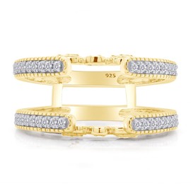 SAVEARTH DIAMONDS 1/3 Carat Round Cut Lab Created Moissanite Diamond Millgrain Cathedral Enhancer Guard Ring In 14K Yellow Gold Plated 925 Sterling Silver Jewelry (G-H Color, 0.33 Cttw) Size -7.5