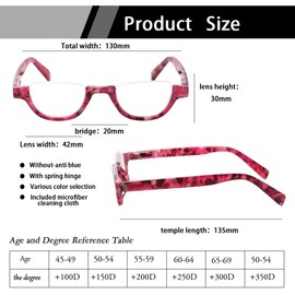 4 Pairs of Colorful Fashion Half Moon Frame Reading Glasses Spring Hinge Male and Female Readers (4 Pack Mix, 3.0)