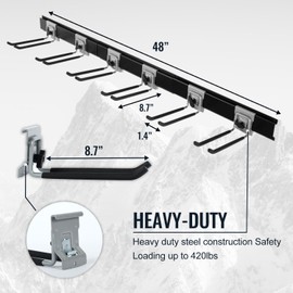 Aking Ace Garage Clamping Garden Tool organizer, Wall Mount Tool Holder Heavy Duty Garage Storage Tool Rack, Garage Organization Shovel Hangers Yard Tool Hook, Hold Up to 420lbs (96Inch Black)