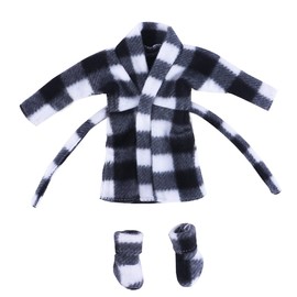 E-TING Santa Clothing Bathrobe Christmas Accessories for elf Doll (Black and White Plaid Bathrobe)