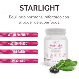 Myo Inositol D Chiro Inositol 40:1 + Acai, Espinaca y Acido Folico, Sin Sabor, Sin Azúcar, Inositol en Polvo de 1 Dosis al Día,1 Mes de Consumo, Vitaminas SOP & Balance Hormonal, 5 en 1 Resveratrol, Alova Superfoods, Starlight,Gluten Free, 150g con 30 se