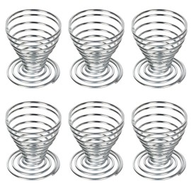 TRIXES 6 x Egg Cups Brushed Steel Wire Spiral Spring