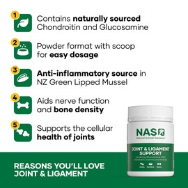 Natural Animal Solutions Joint & Ligament Support - Hip and Joint Supplement for Dogs and Cats. Glucosamine for Dogs Joint Supplement with Chondroitin and MSM, 120g