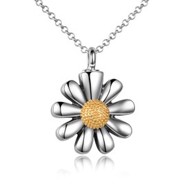 URONE Daisy Urn Necklace for Ashes 925 Sterling Silver Daisy Flower Urn Pendant Necklace Ashes Jewellery Memorial Gifts for Women
