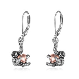 YAFEINI Sloth Gifts Earrings Sterling Silver Leverback Sloth Heart Dangle Earrings Sloth Jewellery for Women Girls Christmas Gifts, Silver