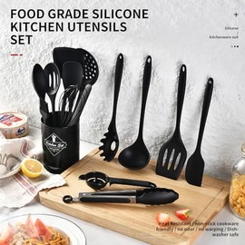 Juego de utensilios de cocina de silicona - Utensilios de cocina - Herramientas de cocina resistentes al calor con esptula, pinza giratoria, cuchara, 
