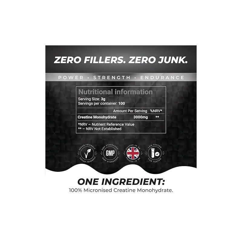 Micronised Creatine Monohydrate Powder 300g – 100 Servings – 100%