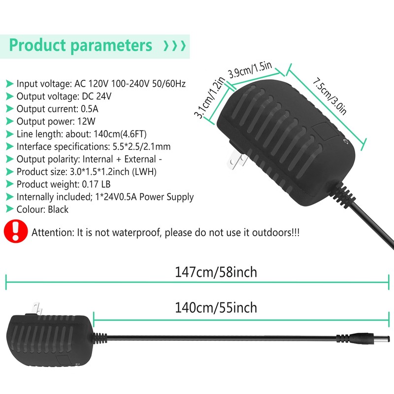DC 24V 500mA Power Adapter Wall 24 Volt 0.5Amp Power